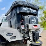 SaltDogg Pro1500 snow plow mounted on flatbed pick up at Double D Services.